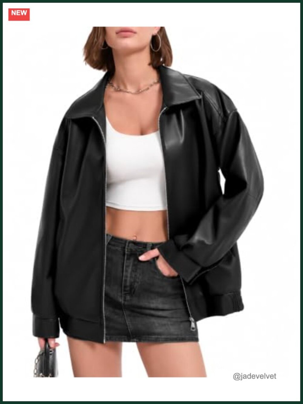 Faux Leather Jacket Oversized Bomber Motorcycle Coat